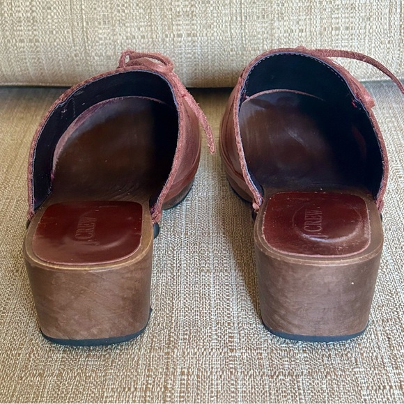 Vintage 70s-style J Crew Leather & Wood Clogs w/Bows Size 7 Women’s, Rust Brown - Picture 8 of 10